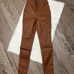 Leather brown skinny pants